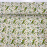 White Blossoms and Leaves Viscose Challis