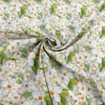 White Blossoms and Leaves Viscose Challis