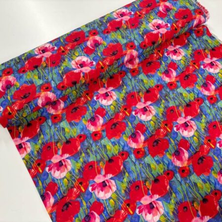 Painted Poppy Stems Viscose Challis