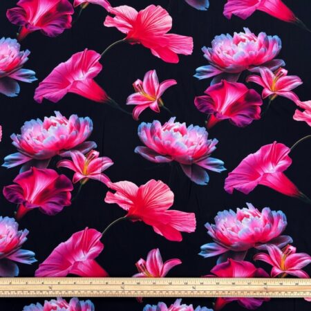 Cerise Flower Blooms Viscose Challis - Image 2