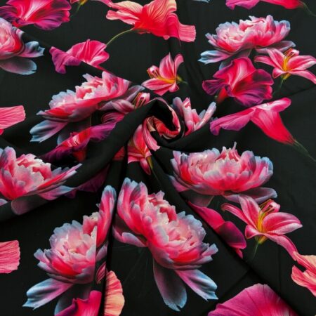 Cerise Flower Blooms Viscose Challis - Image 3