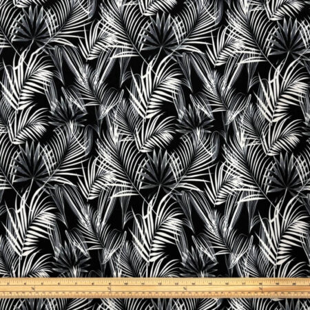 Palm Leaves Black and White Viscose Jersey - Image 2