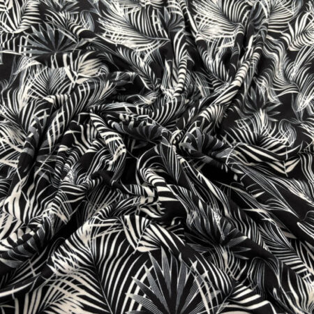 Palm Leaves Black and White Viscose Jersey - Image 3