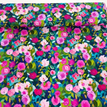 Modern Painted Roses Cerise Viscose Challis - Image 3