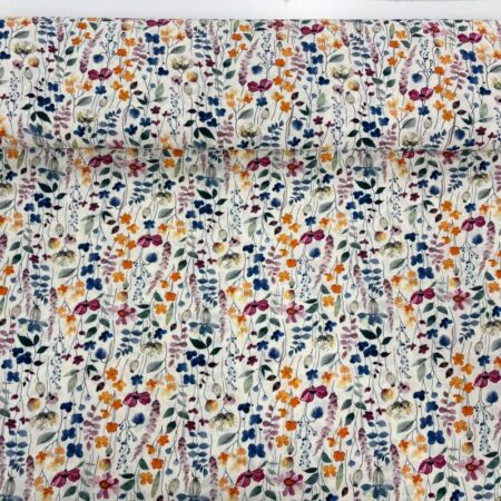 Watercolour Flower Stems Cream Viscose Challis - Image 3