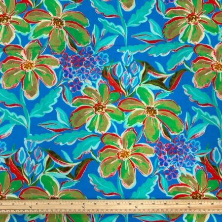 Large Floral Tropical Turquoise Viscose Challis - Image 2