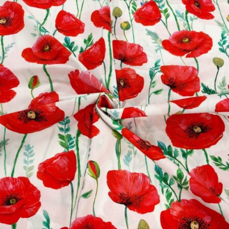 Big Red Field Poppies Viscose Poplin