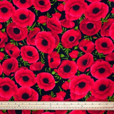 Poppies Romantic Red Viscose Sateen - Image 2