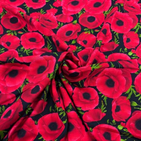 Poppies Romantic Red Viscose Sateen - Image 3