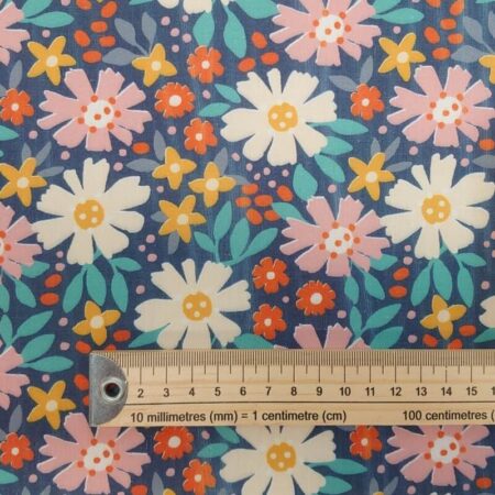 Retro Floral Navy Polycotton - Image 4
