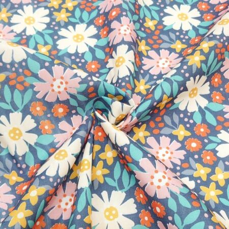 Retro Floral Navy Polycotton - Image 3