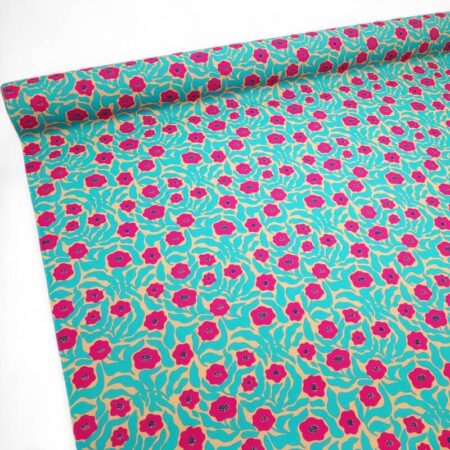 Turquoise Leaf Poppy Polycotton