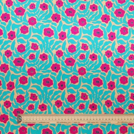 Turquoise Leaf Poppy Polycotton - Image 5