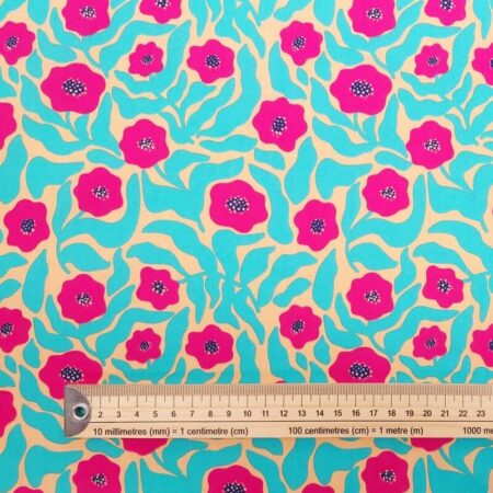 Turquoise Leaf Poppy Polycotton - Image 4