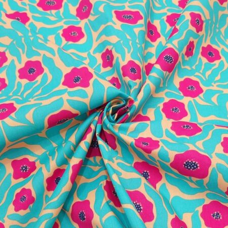 Turquoise Leaf Poppy Polycotton - Image 3