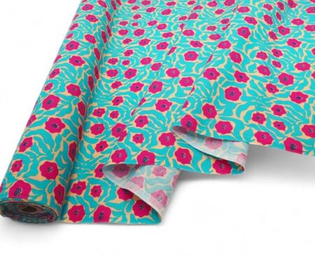 Turquoise Leaf Poppy Polycotton - Image 2