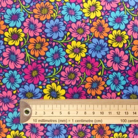 Multi Floral on Navy Polycotton - Image 4