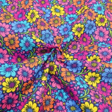 Multi Floral on Navy Polycotton - Image 3