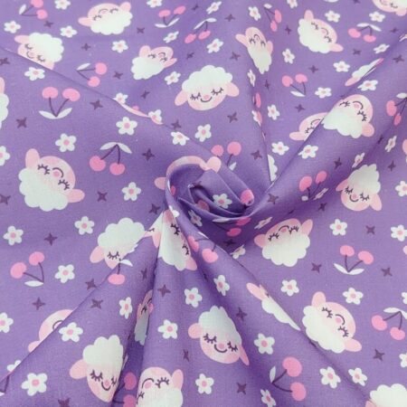 Sheep on Purple Polycotton - Image 3