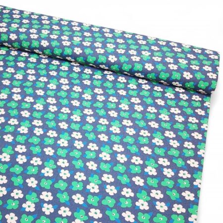 Green Flowers 8oz Cotton Denim