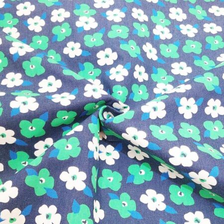 Green Flowers 8oz Cotton Denim - Image 4