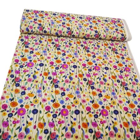 Painted Flowers Linen Viscose Cotton