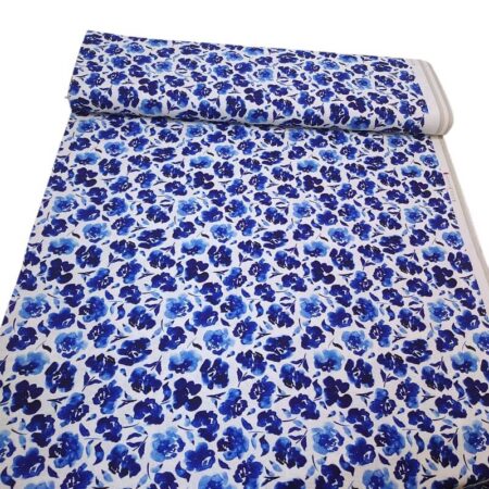 Blue Roses Linen Viscose Cotton