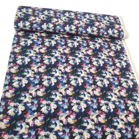 Flowers on Navy Linen Viscose Cotton