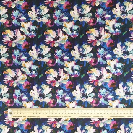 Flowers on Navy Linen Viscose Cotton - Image 3
