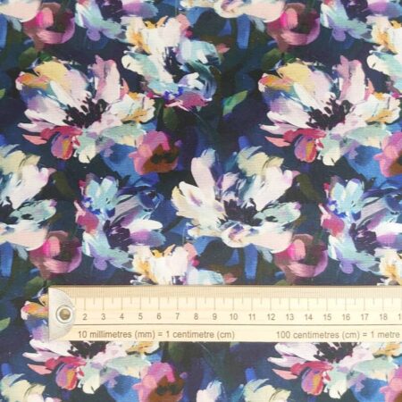 Flowers on Navy Linen Viscose Cotton - Image 4