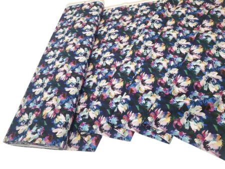Flowers on Navy Linen Viscose Cotton - Image 2