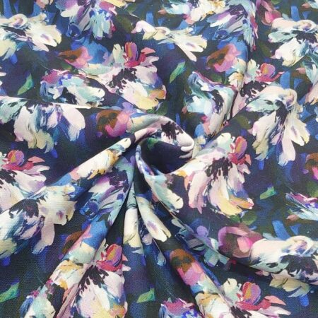 Flowers on Navy Linen Viscose Cotton - Image 5