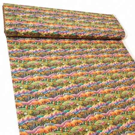 3D Fondant Clay Look Hillside Flowers Cotton