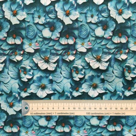 3D Teal Flowers Cotton Jersey - Image 4