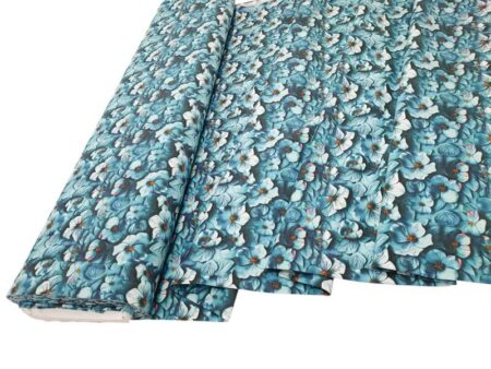 3D Teal Flowers Cotton Jersey - Image 2