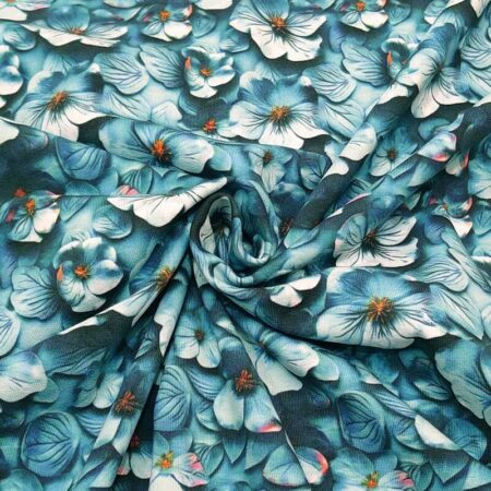 3D Teal Flowers Cotton Jersey - Image 3