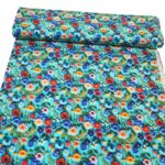 3D Flowers on Turquoise Cotton Jersey