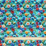 3D Flowers on Turquoise Cotton Jersey