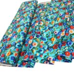 3D Flowers on Turquoise Cotton Jersey