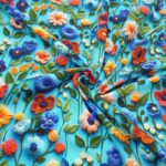 3D Flowers on Turquoise Cotton Jersey