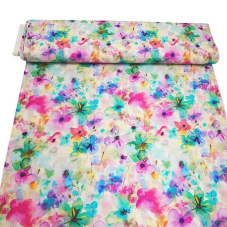Watercolour Flower Heads Bamboo Jersey