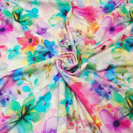 Watercolour Flower Heads Bamboo Jersey - Image 2