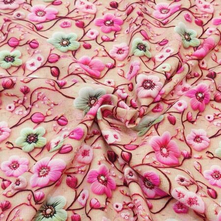 3D Pink Flowers Viscose - Image 3