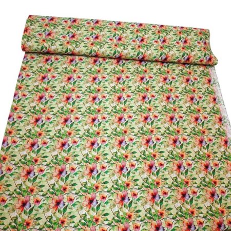 Orange Flowers on Lime Viscose