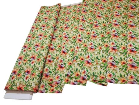 Orange Flowers on Lime Viscose - Image 2