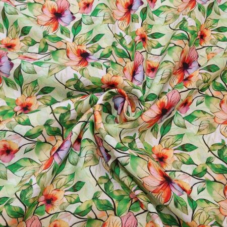 Orange Flowers on Lime Viscose - Image 3