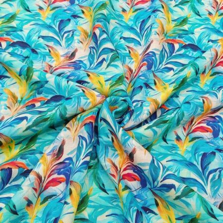 Turquoise Leaves Viscose - Image 3