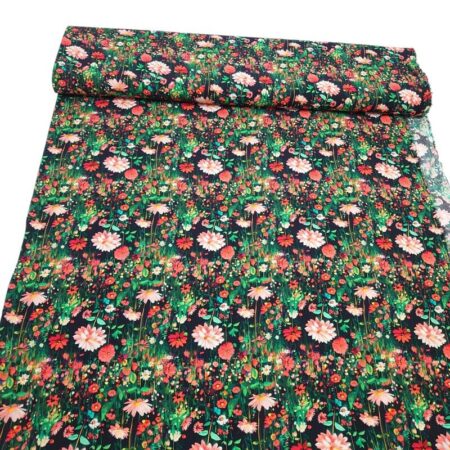 Coral Garden on Black Viscose