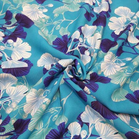 Ginko on Turquoise Viscose - Image 3