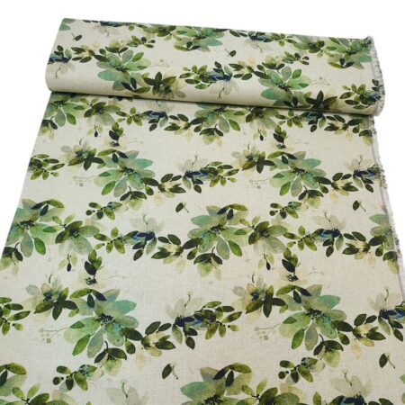 Green Garden on Sage Linen Viscose